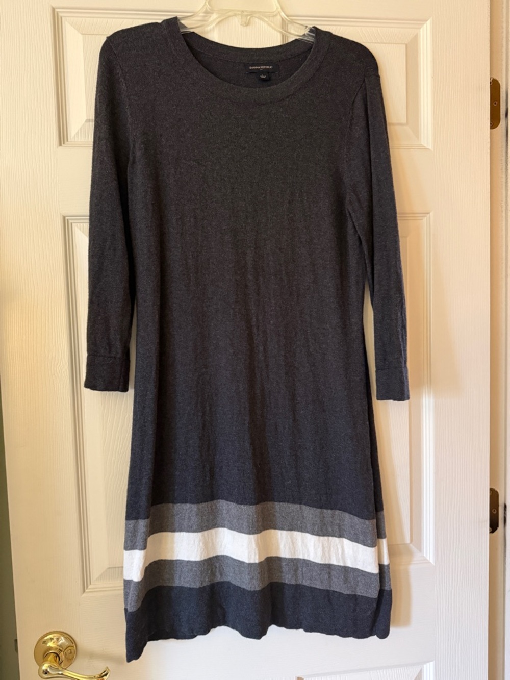 Banana Republic Charcoal Knit Dress with White & Light Gray Stripes